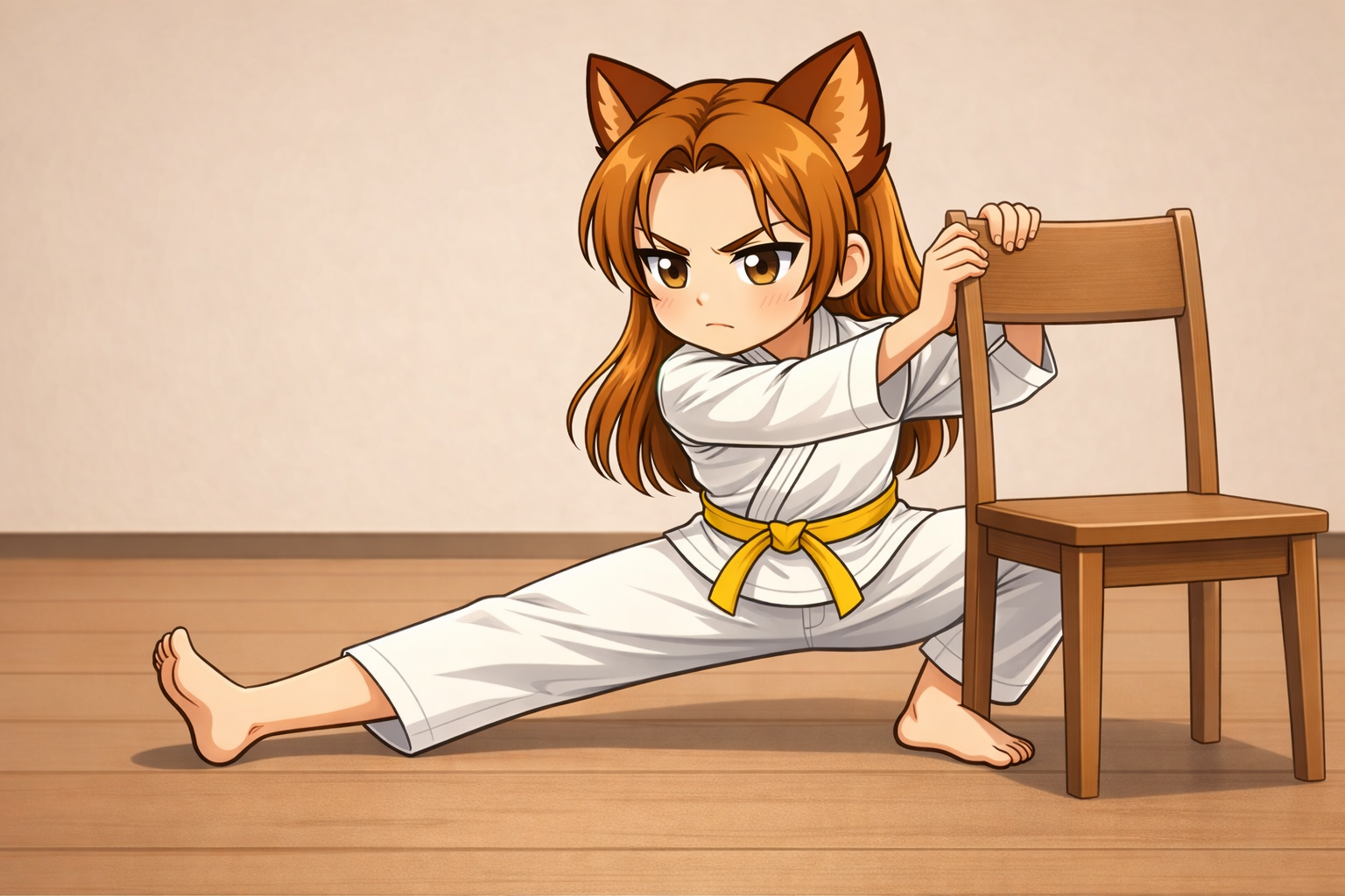 Julia realizando o cossack squat com assistência
