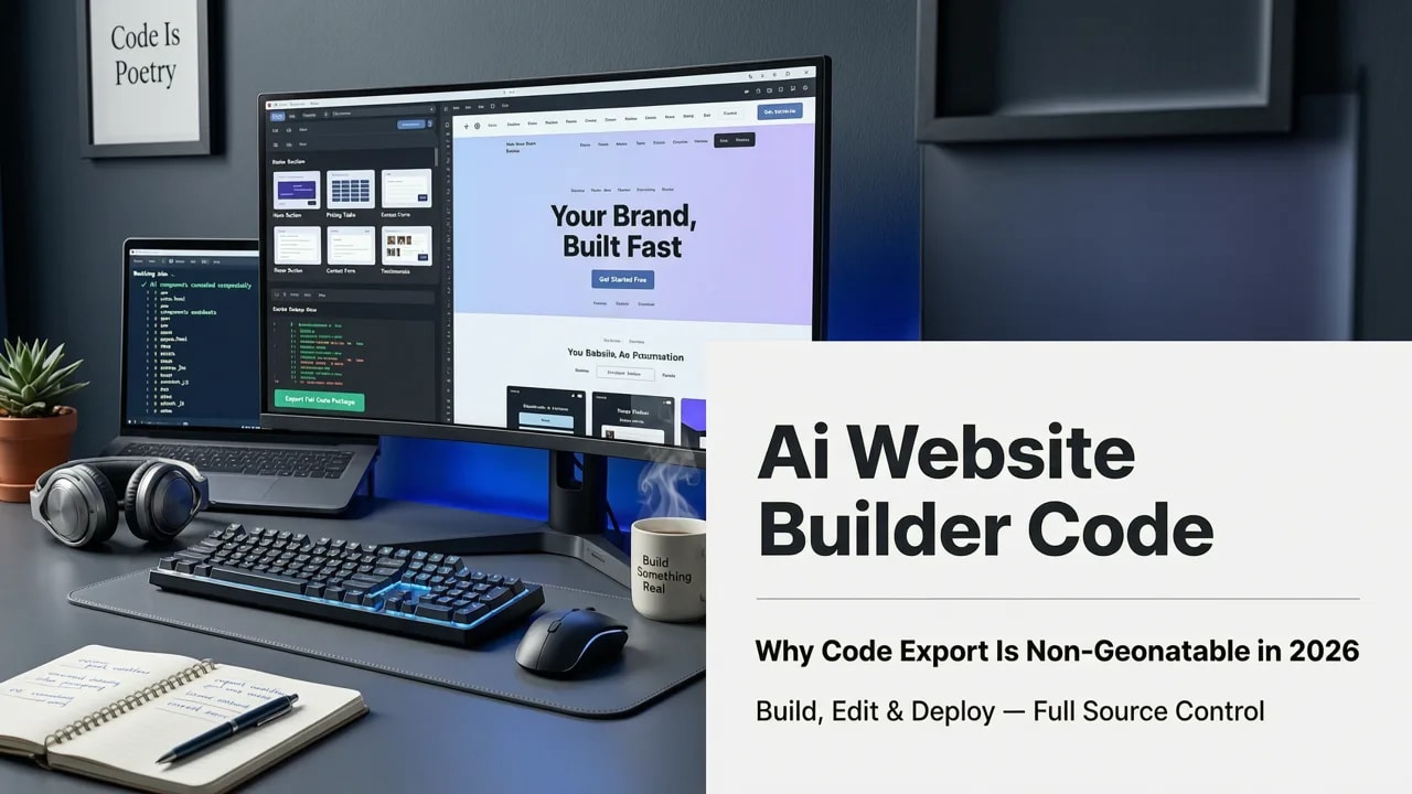 Featured image for AI Website Builder With Code Export — Build, Edit & Deploy in 2026
