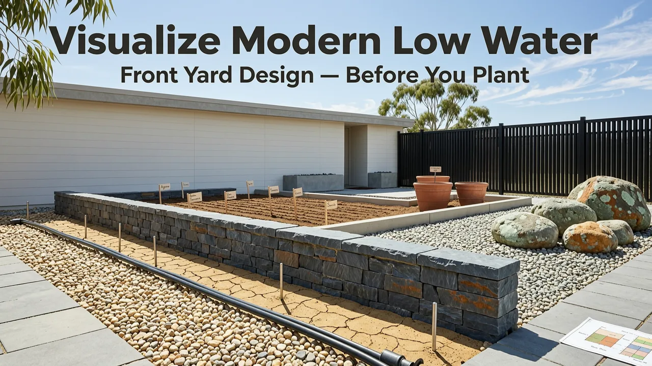 How to Visualize Your Modern Low Water Front Yard Design—Before You Plant - modern low water front yard design