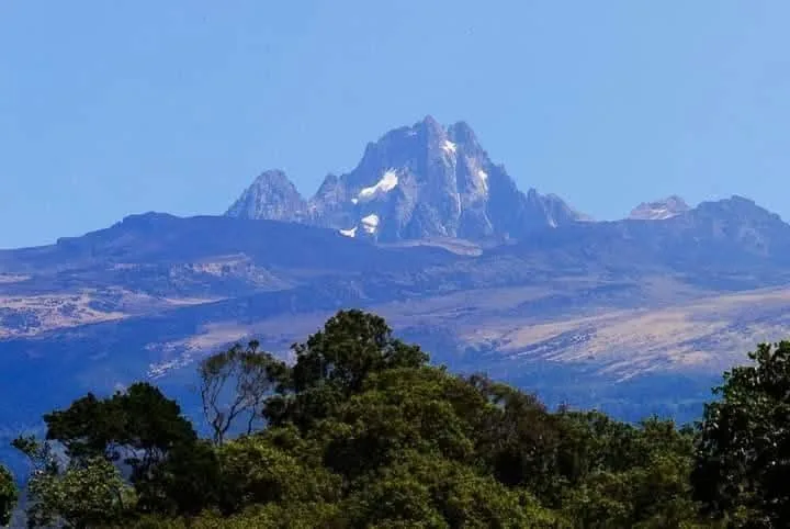 Use a stunning image of Batian and Nelion peaks or hikers on the mountain.