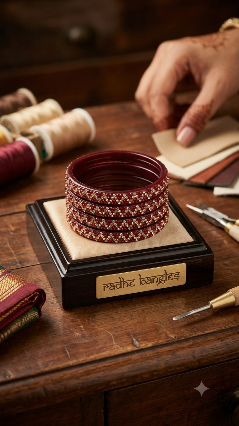 Radhe Bangles Deep Maroon Zig-Zag Stone Embellished Chudi Set (Set of 4)