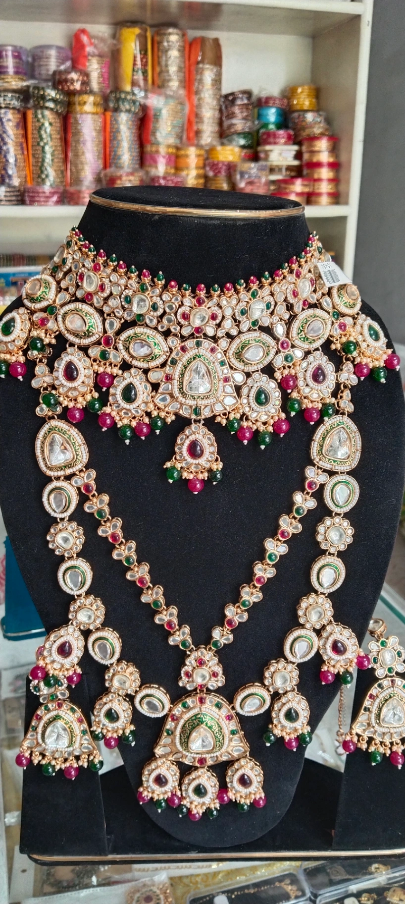 ​Title: Traditional Kundan & Meenakari Choker Necklace Set with Long Haram