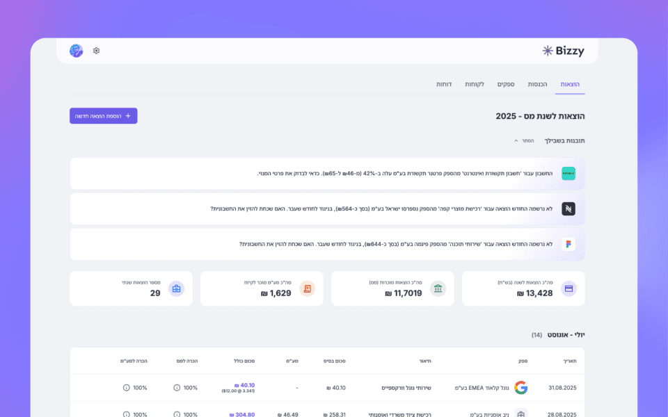 Bizzy AI expense app interface for freelancers