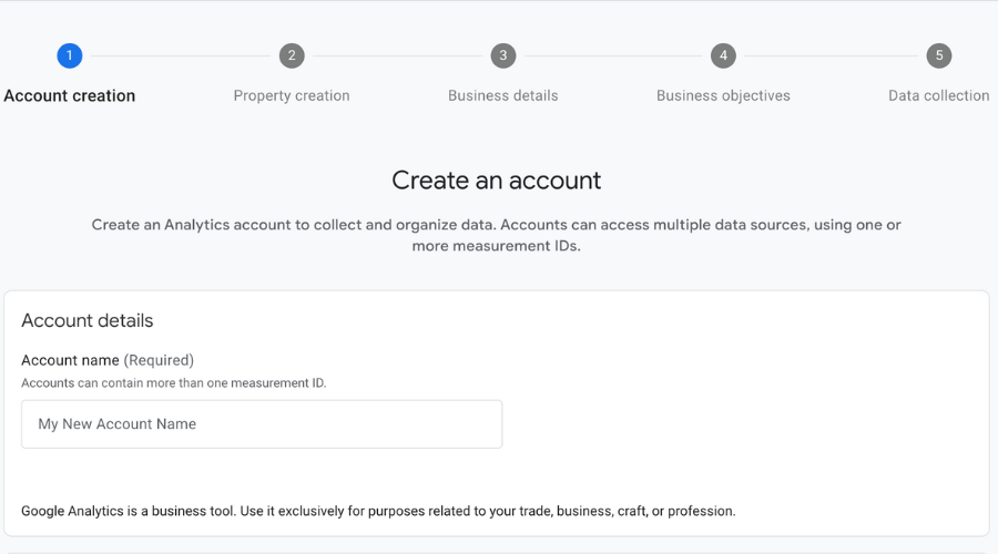Account creation page