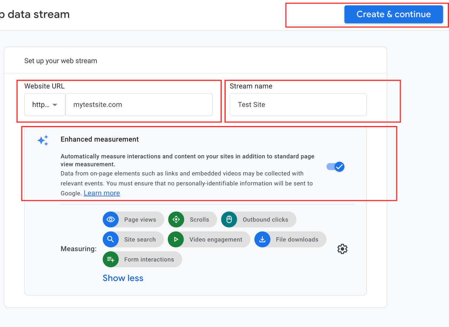 Reviewing data streams page