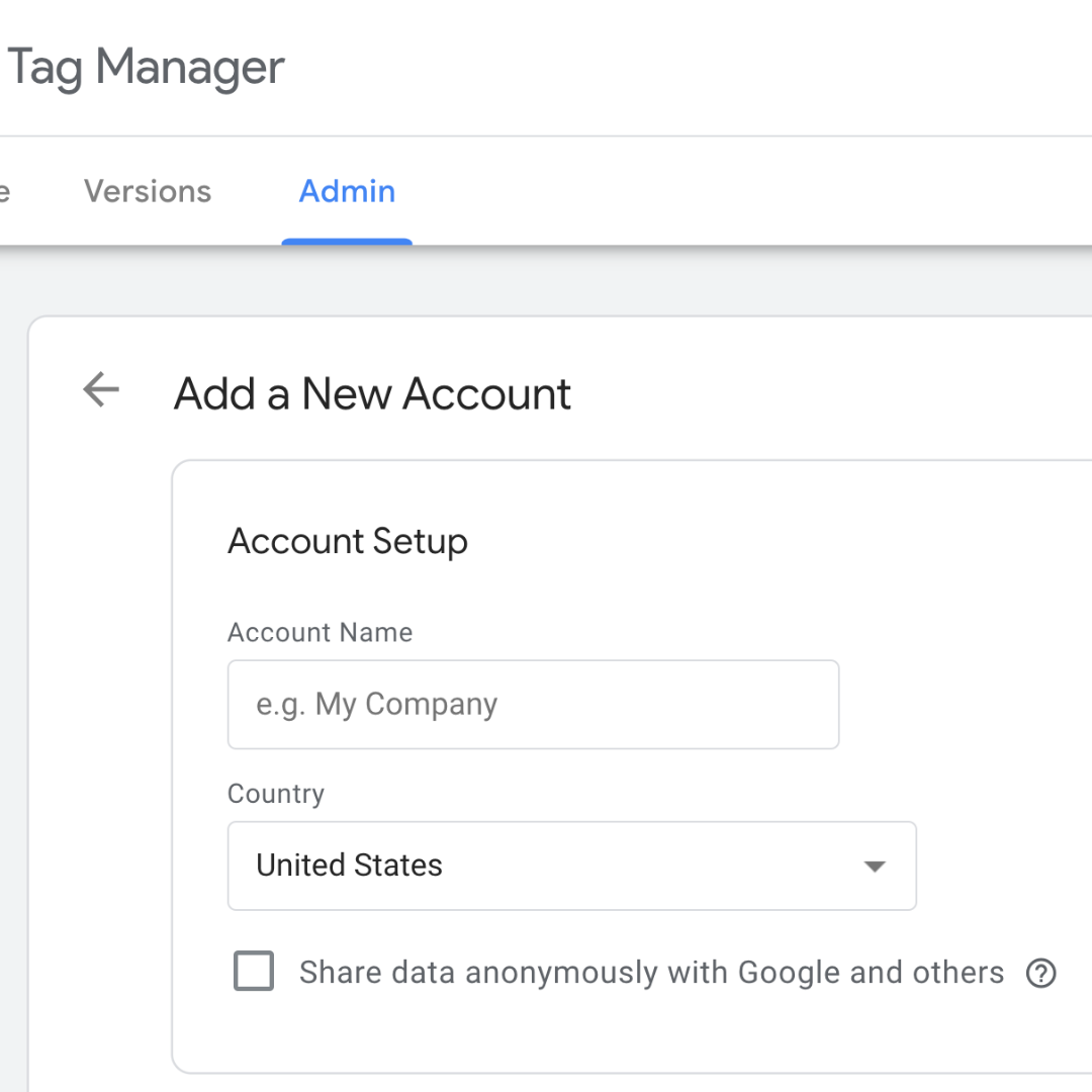 Add a new Google Tag Manager account