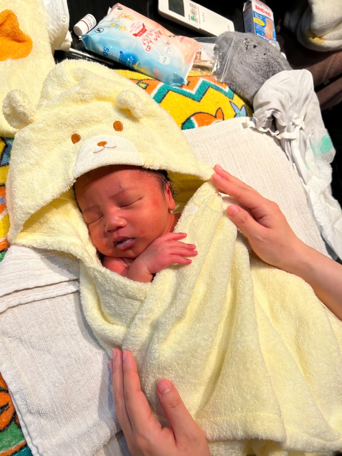 Wearing the bath poncho