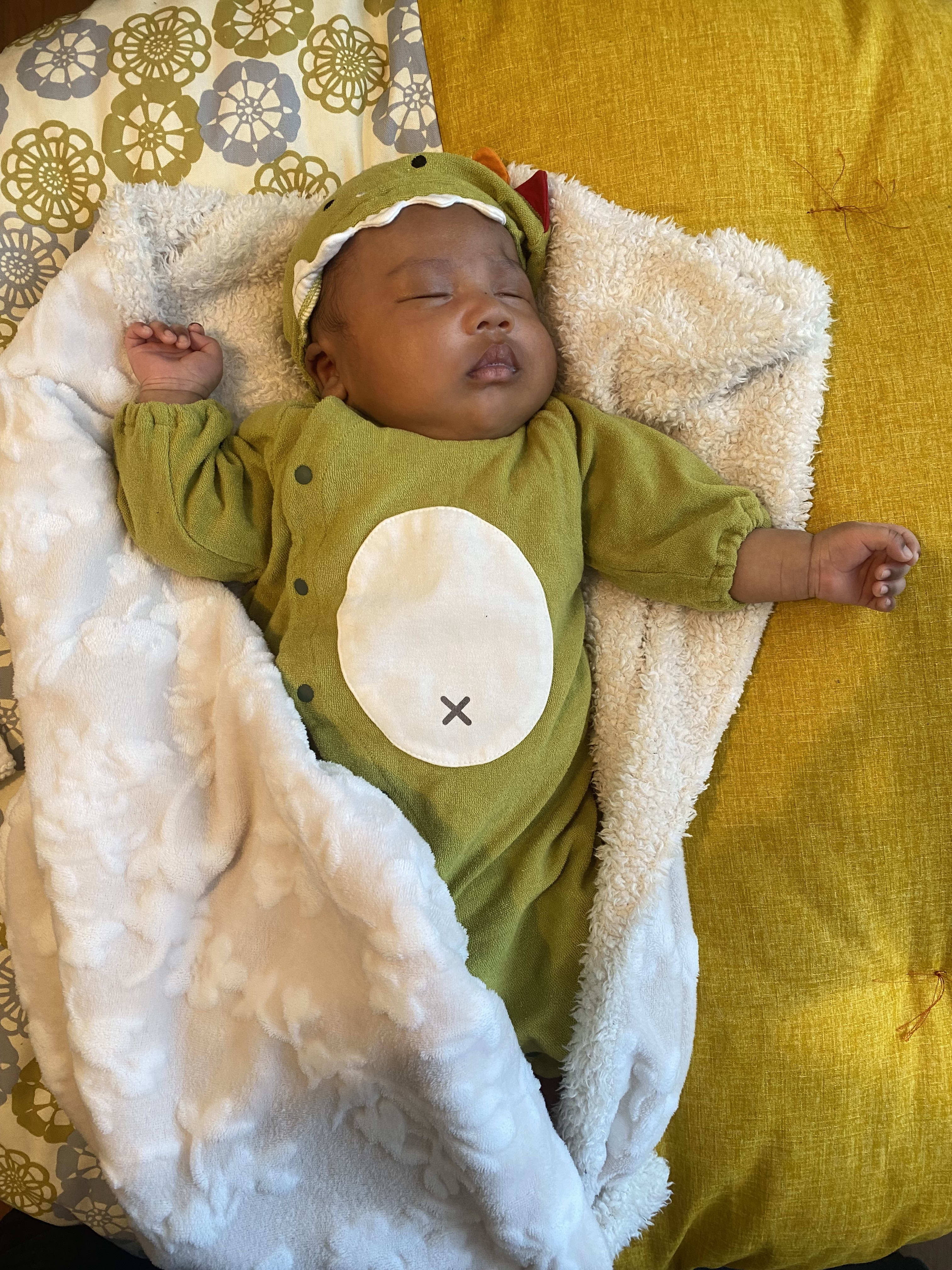 Sleeping with dinosaur cloth