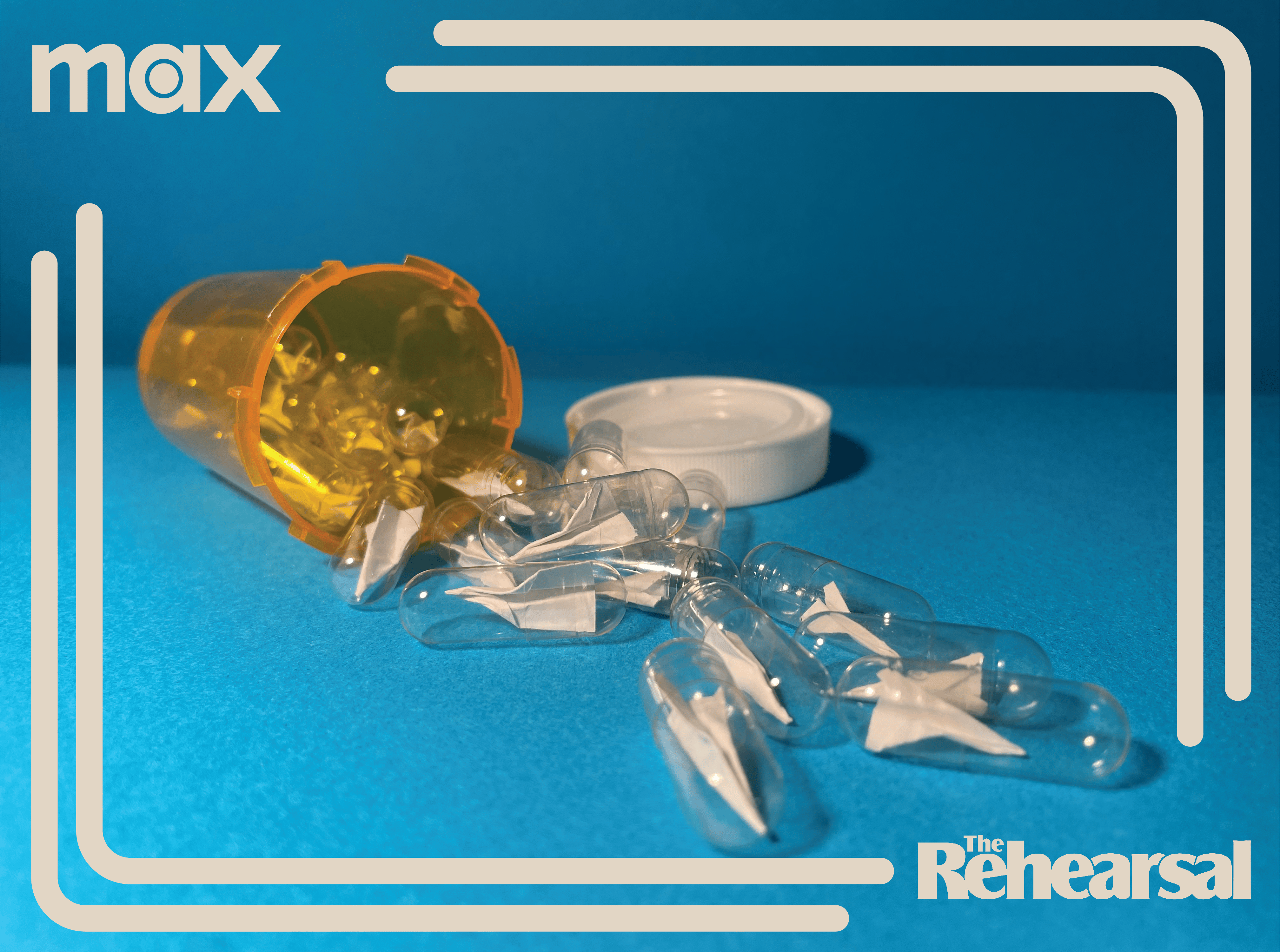 Pill spill on blue background