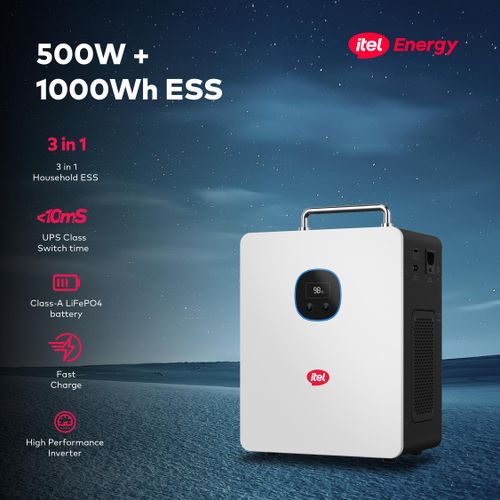 itel Power Tank 500W Solar Generator 1000Wh Lithium Power Station (IESS-05K10N) | LiFePO4 Battery, 400W MPPT, Fast Charging Backup Power