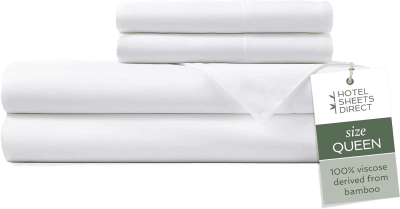 Hotel Sheets Direct bamboo viscose sheet set draped over a bed