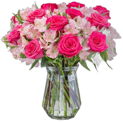 Benchmark Bouquets pink roses and alstroemeria with glass vase