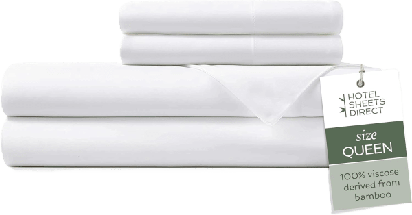 Hotel Sheets Direct bamboo viscose sheet set draped over a bed