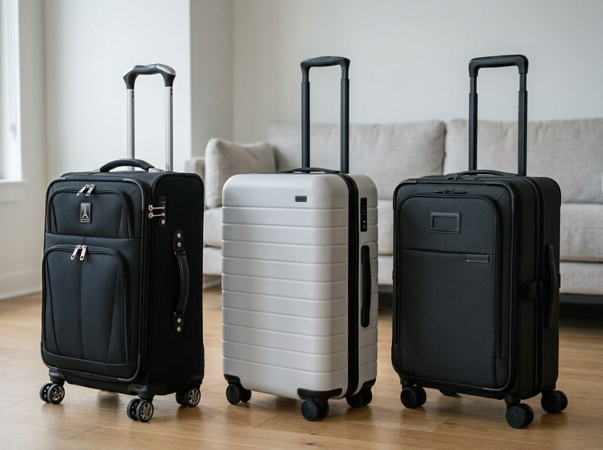 Four carry-on suitcases lined up from premium to budget