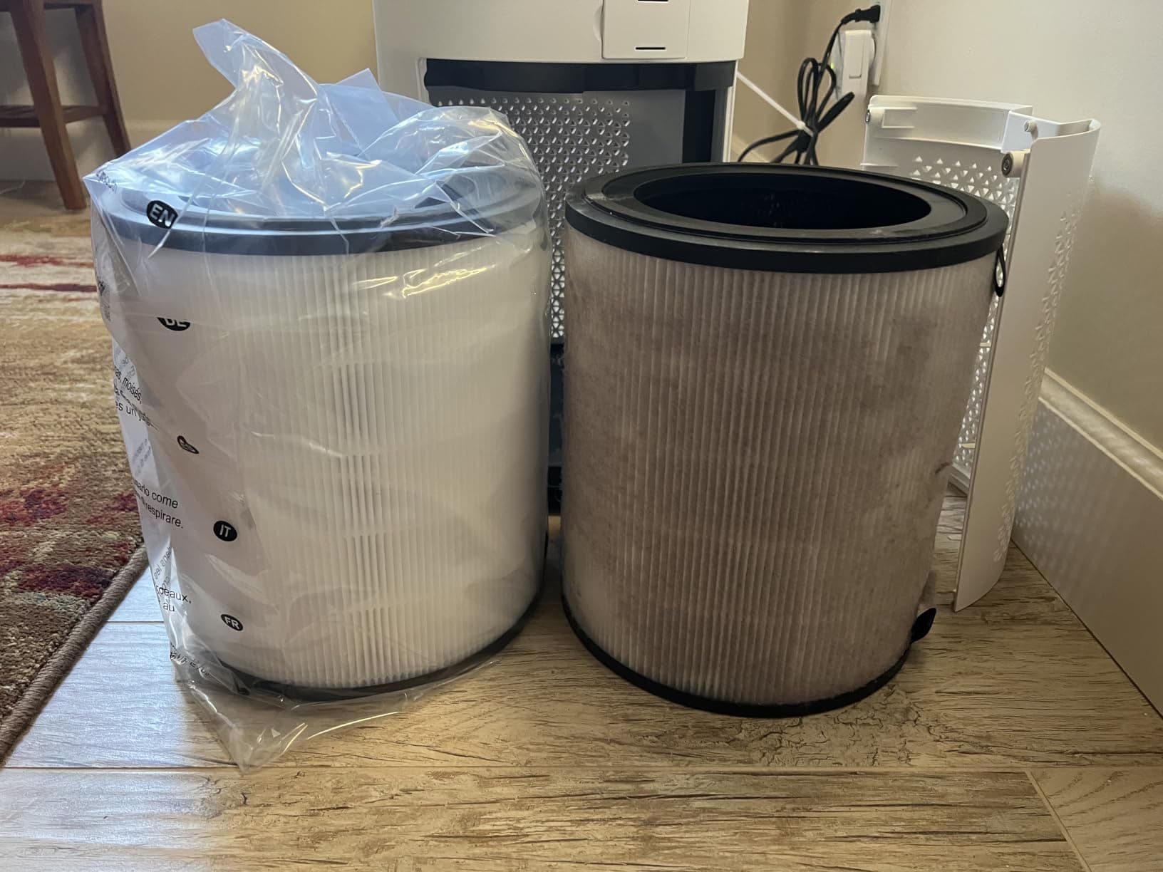 Levoit Core 600S in use — filter comparison