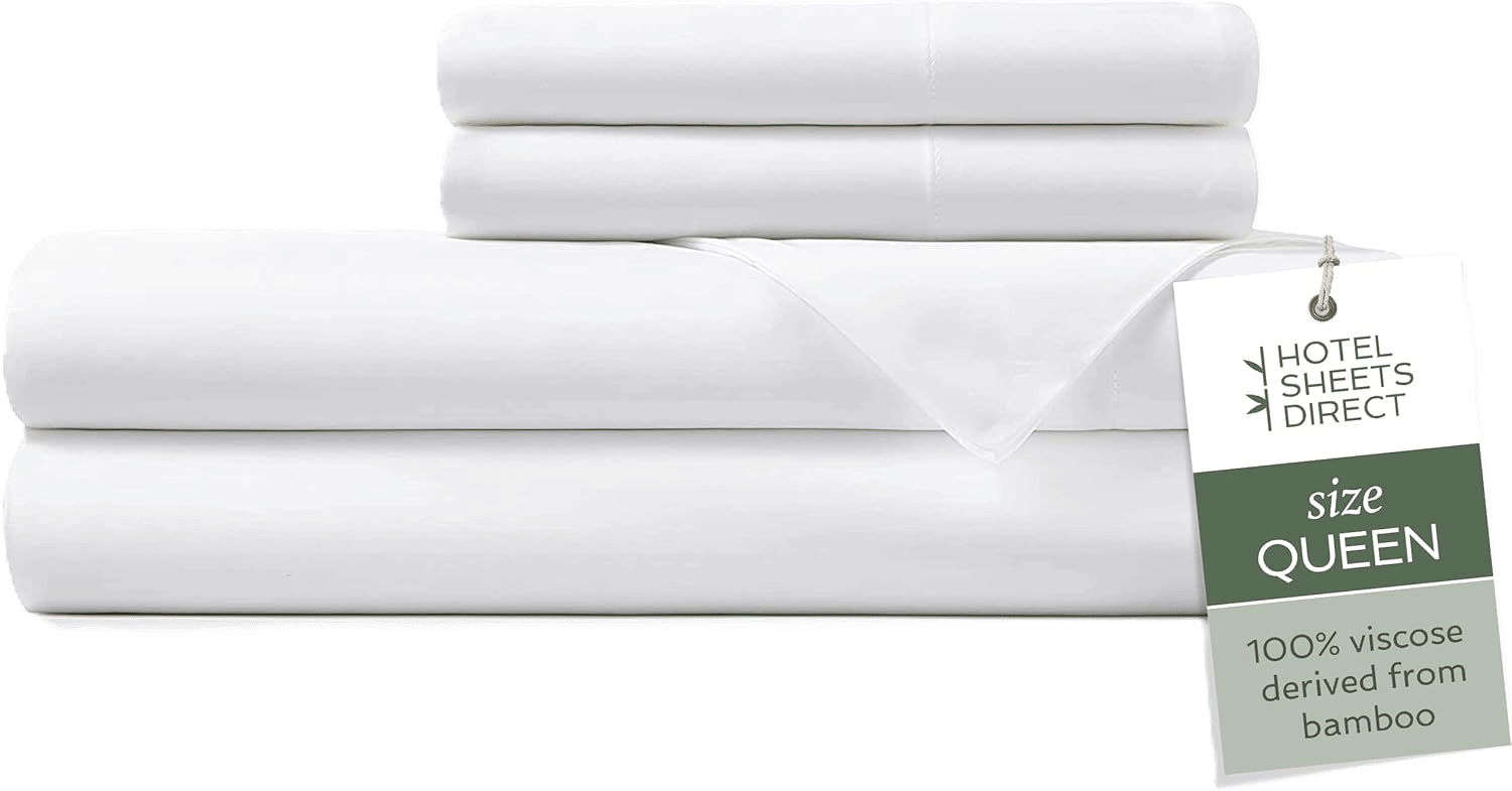 Hotel Sheets Direct bamboo viscose sheet set draped over a bed