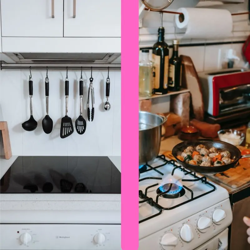 Induction cooktop and gas stove side by side, representing the energy-efficient options for cooking.