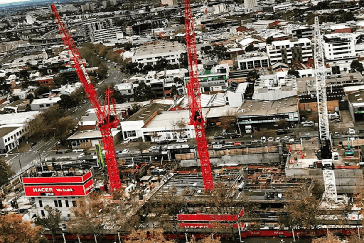 Three cranes rising from the project site. Image by Hacer Group Instagram.