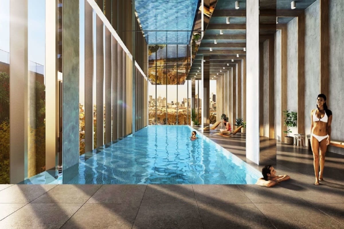 Victoria Square, pool with a city view.