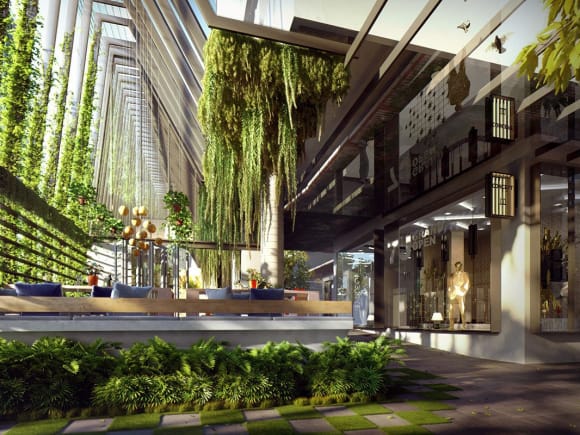 Rendering of apartment entrances from retail laneway. Rendering of apartment entrances from retail laneway.