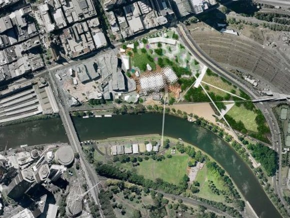 One of the many proposals over the years for Fed Square East. Image: OCULUS MCG's decking proposal could be the catalyst for Fed Square East?