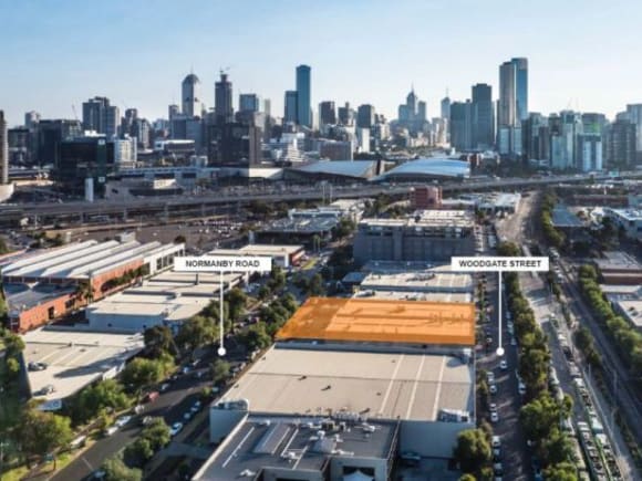 245-251 Normanby Road with the CBD beyond. Image courtesy Dawkins Occhiuto Fishermans Bend's first project breaks ground
