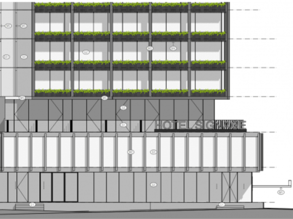 The retained Flagstaff House, incorporated into the new hotel design. Planning image: FK Architects A challenging West Melbourne site finally finds favour with Council