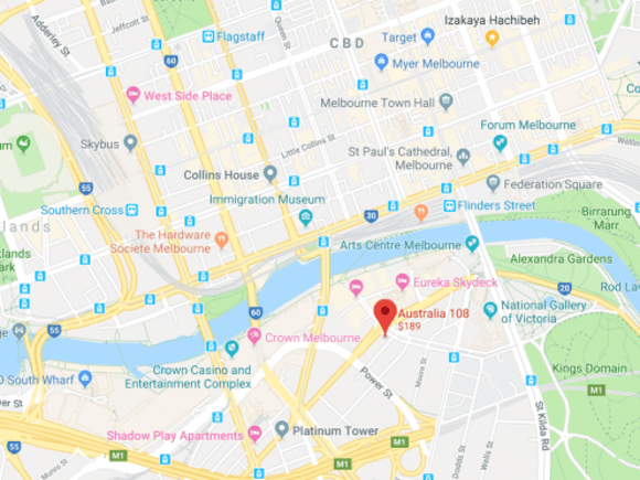 Location of Australia 108 across the Yarra River at 70 Southbank Boulevard. Image by Google Maps. Australia 108 location
