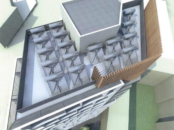Encolsed rooftop solar hot water sysytems. Image © Alfano Pty Ltd Planning Application > 5 Bedford Place, North Melbourne