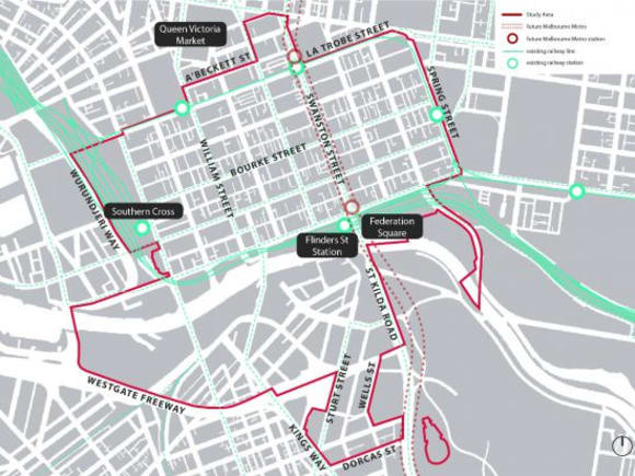 The Central City Study Area. Image supplied Interim Central Melbourne planning controls: the detail