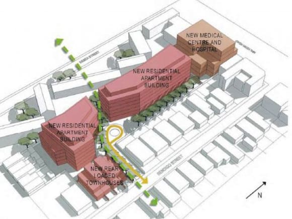 The envisaged development with surrounding context. Image © Rothelowman Planning Application: 310-324 Malvern Road, Prahran