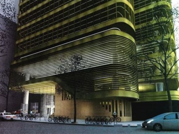 A 2017 render of the tower's ground level exterior. Image: FJMT Zurich Australia's renewed push to develop its North Sydney headquarters