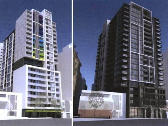 A comparison between approved and proposed. Images courtesy SJB Air rights, share rights: 25-27 Coventry Street, Southbank