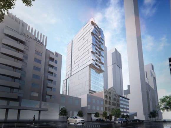 The comparatively modest Peddle Thorp-designed tower in situ Cut down: A Franklin Street planning relic comes down to earth