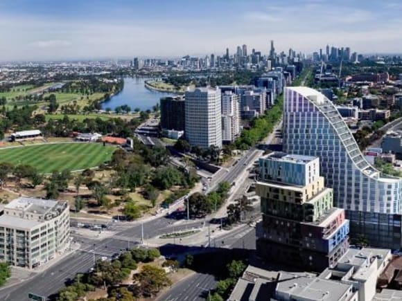 Aerial perspective of the project. Image courtesy Plus Architecture St Kilda Junction subject to its biggest development yet