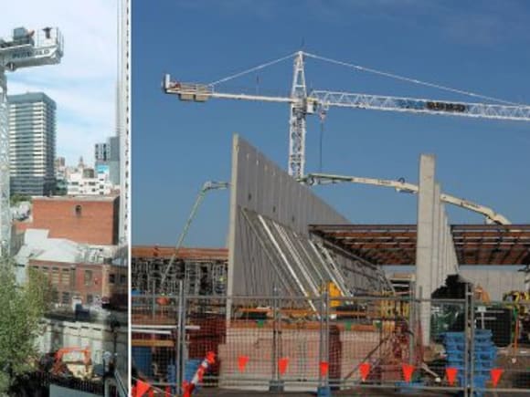 The newly erected Eporo tower crane along with Pacific Werribee. Image courtesy Ryan Seychell Probuild crown their workbook with Aurora Melbourne Central