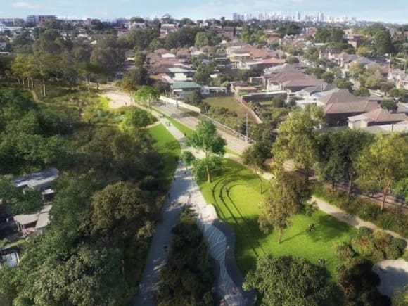Dulwich Grove precinct. Image: GreenWay Master Plan - Visualisation of the Sydney's GreenWay Draft Master Plan open for public comment