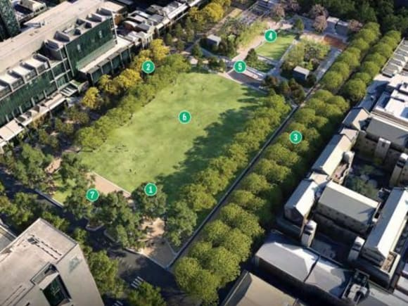 An aerial of University Square's development zones University Square goes ultra green