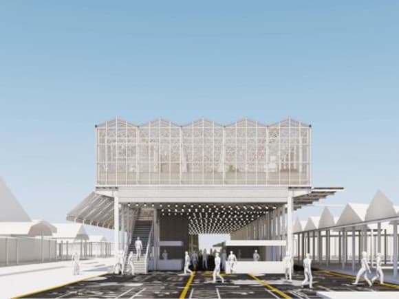 The Market Garden Pavilion adopts a prefabricated and standardised construction system enabling speedy and efficient construction. Image : Breathe Architecture QVM's Market Garden Pavilion reduced to half its original size