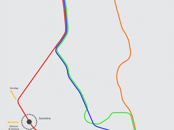 The routes that were assessed - again. Image: Transport for Victoria Victorian Government commits to Sunshine-Albion corridor for Melbourne Airport Rail Link