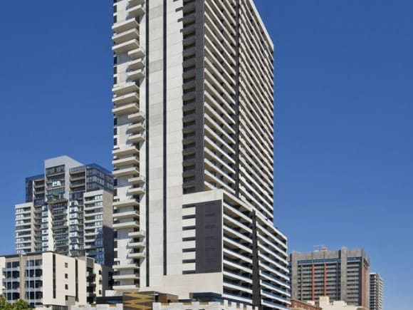 In early February 2019, Neo200 on Spencer experienced a balcony cladding fire up levels 21 to 27. Image by Hayball. Australia called, we want our Building Codes updated and regulated