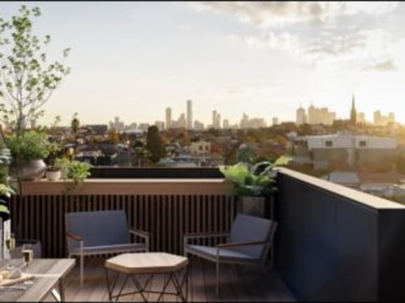 Newry Street's large rooftop areas provide views towards the city. Image courtesy Wulff Projects Newry Street setting the standard for inner city townhouses