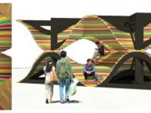 Interior and exterior perspectives. Courtesy John Kachami NGV Pavilion 2016 entry: John Kachami