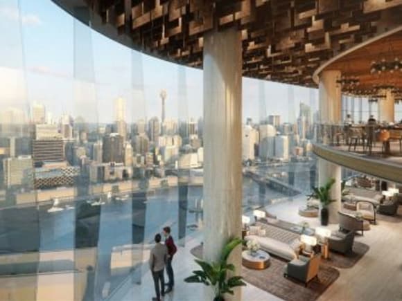 The mid-tower Sky Lobby for Ritz Carlton hotel guests will offer a spectacular vantage point over Sydney Harbour and CBD. Image: FJMT Ritz-Carlton Tower at The Star adds to Darling Harbour's rejuvenation