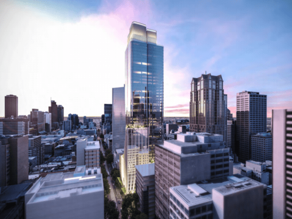 435 Bourke Street exterior render 2019. Credit: Bates Smart Bates Smart release new designs for 435 Bourke Street in response to Melbourne City Council height amendment request