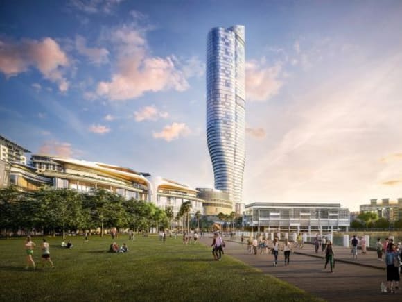 The tower's distinctive form from Pyrmont Bay Park. Image: Scharp 3D Visualisation & Property Marketing Ritz-Carlton Tower at The Star adds to Darling Harbour's rejuvenation