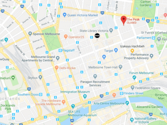 Location of The Peak at 141 LaTrobe Street, Melbourne. Image by Google Maps. The Peak location