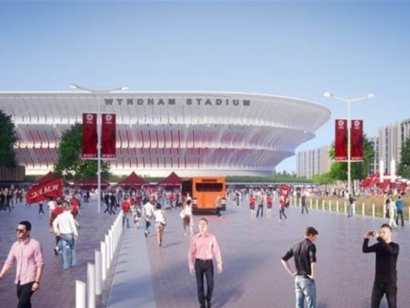 Render of proposed Wyndham Stadium. Image: Grand Central Tarneit Precincts and developments that will drive public transport patronage growth in Melbourne's West