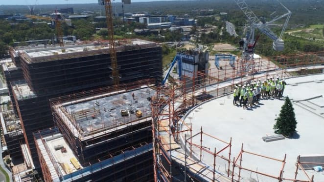 Greenland tops out Macquarie Park project nbh at Lachlan's Line