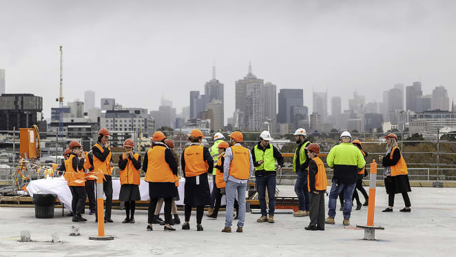 Richmond High School's Academic Building tops out